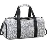 JIANYA Duffle Bags Sports Gym Bag Overnight Travel Bag Dance Gymnastics Bag with Shoe Compartment & Wet Pocket, Leopard Grey