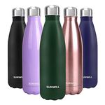 SUNWILL Metal Water Bottle 500ml, Stainless Steel Insulated Travel Sports Water Bottle, Vacuum Thermal Reusable Water Flask, Powder Coated Green for Hot and Cold Drinks