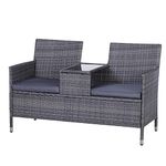 Outsunny Garden Rattan 2 Seater Companion Seat Wicker Love Seat Weave Partner Bench with Cushions Patio Outdoor Furniture (Grey)