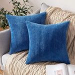 Guffaw Corduroy Cushion Covers 24x24 inches for Sofa, Bed, Couch Chair, Large Size, Square Pillow Shams (Blue, 2)