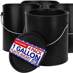 All-Plastic Paint Can (4 Pack) - Gallon Bucket with Metal Handle - Small Bucket with Airtight Seal - Rust Proof Plastic Paint Container with Lid - Reusable Paint Storage Container - Stock Your Home