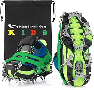 Kids Ice Cleats - Snow Crampons for Hiking Boots & Shoes with 14 Stainless Steel Spikes, Anti Slip Traction Grips for Boys and Girls, Snow Cleats for Hiking, Walking & Climbing (Small, Green)