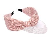 Vogue Hair Accessories Printed Fabric Knot Metal Hairband Headband for Women and Girls (Pink_Check_Bow)