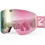 ZIONOR X11 Ski Snowboard Snow Goggles with Magnetic Interchangeable Cylindrical Lens Anti-Fog UV Protection for Men Women Adult （VLT 6% Pink Lens）