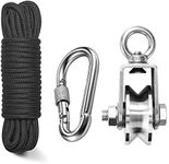 TooTaci 48MM Stainless Steel Crane Pulley System - Heavy Duty Lifting with V Type Swivel Hook, 1/4" Nylon Rope 33ft & Carabiner Lock