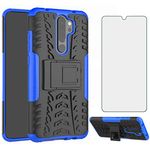 Asuwish Phone Case for Xiaomi Redmi Note 8 Pro with Tempered Glass Screen Protector and Slim Stand Hybrid Heavy Duty Rugged Protective Cell Cover Redme Note8 8pro Kickstand Mobile Women Men Blue