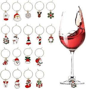 Christmas Wine Glass Charms, 18 Pcs Wine Glass Tags Champagne Cocktail Identifiers Cute Drink Markers for Stemmed Glasses, Wine Accessories Hostess Gifts Stocking Stuffers Christmas Party Decoration,