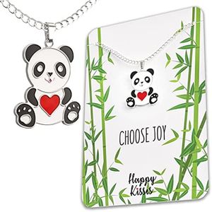 Panda Necklace Gift – Cute Panda Heart Pendant – Charm Jewelry for Women, Teens, Girls and Kids – with Message Card, 18", Metal