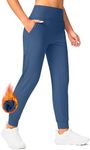 Soothfeel Women's Fleece Lined Joggers Pants High Waisted Water Resistant Thermal Sweatpants Winter Hiking Pants with Pockets (Dark_Blue,M)