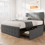 coucheta Full Frame with 4 Storage Drawers,Grey Full Size Upholstered Platform Bed Frame with Headboard and Wooden Slats Support No Box Spring Needed (Full)