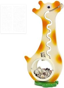 AORCMITN Wooden Giraffe Piggy Bank Boalord for Boys Kids Girls Clear Big Belly Animal Coin Bank for Toddler Real Money Toy
