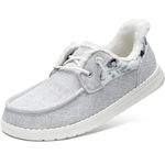 STQ Slip on Casual Shoes for Women Fur Lined Comfy Canvas Fuzzy Boat Shoes Ease in Sneakers Arch Support Hands Free Winter Warm Loafers Iron Grey US 9