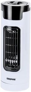 GEEPAS Mini Tower Fan, Lightweight, Portable Mini Tower Fan, 3 Speeds, Oscillation, Powerful Airflow, Quiet Operation – Perfect for Home, Office, White, 2 Year Warranty