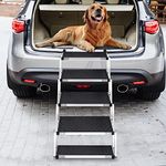 Dog Car Stairs for Large Dogs, Foldable Pet Steps Aluminum Dog Ramps, Dog Stairs with Nonslip Surface for High Beds, Trucks, Cars and SUV, Supports up to 150 lbs (5 Steps)