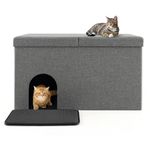 PETSITE Cat Hidden Litter Box Enclosure Furniture, Cat Washroom Storage Bench with Urine Proof Litter Mat and Smell Control Carbon Filter, Dog Proof & Waterproof Cat Litter Box Furniture (Grey)