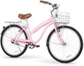 WEIZE Beach Cruiser Bike, 26 inch Commuter Bicycle for Adult Men and Women,High-Carbon Steel/Front & Rear Fenders, Comfortable City Bikes with Rear Rack&Basket, Ergonomic Upright Design,Pink