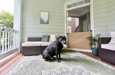 Crafted Gates Oil Waxed Canvas Fabric Retractable Dog Gate Indoor & Outdoor 27.6"–55" Wide x 33" Tall – Premium Designer-Grade Stair Gate for Dogs, Water Resistant, Scratch-Proof – Tan