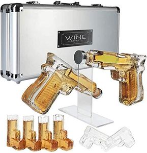 The Wine Savant Pistol Whiskey Decanter Set & 6 Pistol Glasses - Unique Whiskey Set for Home Bar, Bourbon Gifts for Men, Birthday Gift for Dad, Liquor Dispenser, Gifts for Men - Carrying Case Included