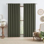 KEQIAOSUOCAI Dark Olive Green Blackout Curtains 96 Inches Long 2 Panels Set- Faux Linen Textured Black Out Thermal Insulated Noise Reduction Winodw Draper for Bedroom and Living Room 50x96-in