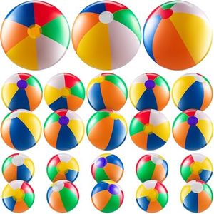 23 Pcs Rainbow Beach Balls Bulk Variety Pack - 10 5-inch, 10 12-inch, 3 20-inch Sizes Large Beach Ball - Inflatable Ball Vinyl Pool Toys Beach Toys Pool Balls for Kids, Beach & Pool Party Decorations