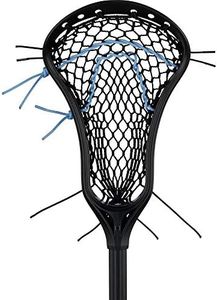 StringKing Girl's Complete Junior Youth Lacrosse Stick with Shorter Alloy Shaft and Women's Type 4 Mesh (Black/Carolina)