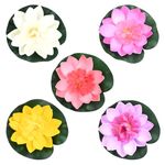 Emperoch 5 Pcs Artificial Floating Lotus Flowers, 5 Colors 10 cm EVA Lotus Flower with Water Lily Pad for Home Garden Ponds Pool Aquarium Fish Tank Water Decoration