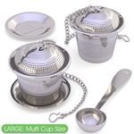 Apace Loose Leaf Tea Infuser (Set of 2) with Tea Scoop and Drip Tray - Ultra Fine Stainless Steel Strainer & Steeper (Silver, Large)