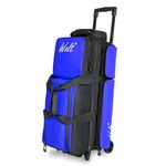 WOLT|3 Ball Bowling Bags with Wheels,Bowling Ball Bag 3 Ball Roller with Separate Shoe Compartment and Accessory Pocket, Retractable Handle Extends to 38’’ (blue)