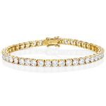 Diamond Treats Gold Tennis Bracelet for Women, Yellow Gold Plated 925 STERLING SILVER with 4mm White Cubic Zirconia. This 7.5 inch Ladies Eternity Bracelet is the Perfect Jewellery Gift for Women.