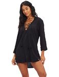 Billabong Women's Classic Lace Up Tunic Swim Cover-Up, Black Pebble, S