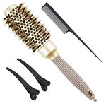 Round Brush for Blow Drying, Round Hair Brush with Boar Bristles, Nano Thermal Ceramic & Ionic Tech, Hair Large Round Barrel Brush for Styling, Curling, Add Volume & Shine 2.4 inch +2 Clips +1 Comb