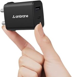 Ambrane 30W Dual Port GaN Charger, USB & Type C Fast Charging Adapter For iPhone 16/15/14/13/12/11 (Pro,Pro Max,Plus), iPad, Google Pixel, Samsung & All Type C devices BIS Certified (Charge 30, Black)