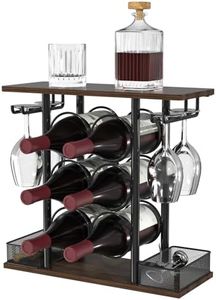 VyGrow Wine Rack, Sturdy Wine Holder, 3 Tier Wood & Metal Wine Racks Counertop, Easy Assembly Wine Bottle Holder for 6 Bottles and 4 Glasses for Home, 6.29" D x 16.14" W x 15.82" H