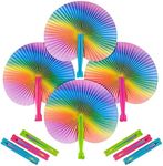 ArtCreativity Rainbow Folding Fans Set - Pack of 12 - With Plastic Shafts - Cool Summer Contraption - Handheld Paper Fan - Hot New Party Favor and Prize - Fun Novelties and Gifts for Kids Ages 3+