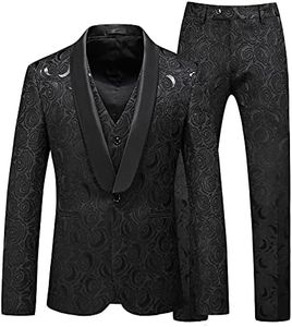 MOGU Men's 3-Piece Slim Fit Suit - White, Black, Gray, Pink Tuxedos for Prom and Wedding, Black, 38