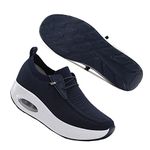 AUUGK Women's Walking Shoes Sock Sneakers Slip On Breathe Air Cushion Fashion Platform Loafers Lady Girls Lightweight Non-Slip Work Shoes, Dark Blue, 9