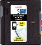 Five Star Spiral Notebook + Study App, 5 Subject, College Ruled Paper, Advance Notebook with Spiral Guard, Movable Tabbed Dividers and Expanding Pockets, 8-1/2" x 11", 200 Sheets, Black (73144)