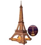 ROBOTIME 3D Puzzle for Adults DIY Model Building Kit with LED Light Wooden Eiffel Tower Craft Kit Architecture Toy Set Brain Teaser Gifts for Kids Teens