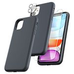 TOCOL [5 in 1] Designed for iPhone 11 Case, with 2 Pack Screen Protector + 2 Pack Camera Lens Protector, Liquid Silicone Slim Shockproof Case with [Anti-Scratch] [Drop Protection],Space Gray