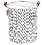 Sea Team Arrow Pattern Laundry Hamper Canvas Fabric Laundry Basket Collapsible Storage Bin with PU Leather Handles and Drawstring Closure, 17.7 by 13.8 inches, Waterproof Inner, Black