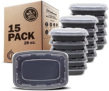 Freshware Meal Prep Containers [15 Pack] 1 Compartment Food Storage Containers with Lids, Bento Box, BPA Free, Stackable, Microwave/Dishwasher/Freezer Safe (28 oz) Black