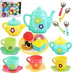 20 Piece Kids Pretty Flower Tea Set Party & Cake Play Set Teapot Role Pretend Toy