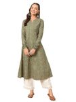 FIORRA Women's Floral Printed Green Cotton A-Line Kurta FAR0112