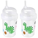 nuspin kids 8 oz Zoomi Straw Sippy Cup, Sports Dinosaurs Style, 2 Pack