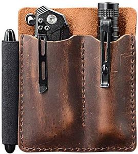 EDC Leather Pocket Organizer, Pocket Slip, Pocket Knife Pouch, EDC Carrier, with Pen Loop, Everyday Carry Organizers, Full Grain Leather. Chestnut.