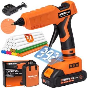THINKWORK 20V Cordless Glue Gun - Digital Temp Adjustable Drip-Free Fast Heating Full Size Heavy Duty Hot Glue Gun with 32 Glue Sticks for Crafts DIY, Repair, Gift