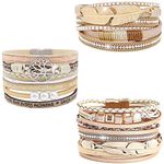 Wovanoo Leather Wrap Bracelet Set 3Pack Wrist Cuff Bracelet for Women Girls Multilayer Magnetic Clasp Bracelet Feather Tree Bead Crystal Bracelet 3pack