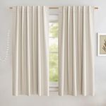 NICETOWN 100% Blackout Linen Curtains with Thermal Insulated White Liner, Beige, 52" Wide by 63" Long, 2 Pieces, Rod Pocket Back Tab Natural Burlap Fabric Window Drapes for Bedroom/Kids Room