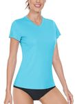 Boladeci Women's Rash Guard Short Sleeve V Neck UPF 50+ Sun Protection Clothing Quick Dry UV SPF Swim Shirts, Ice Blue, Small