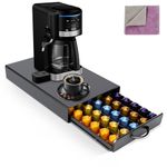 MASTERTOP Coffee Pod Drawer, Coffee Capsule Storage Holder for 45pcs Nespresso Pod, Non-Slip Coffee Machine Stand for Kitchen Office Home - Black, Send 1 Cleaning Cloth